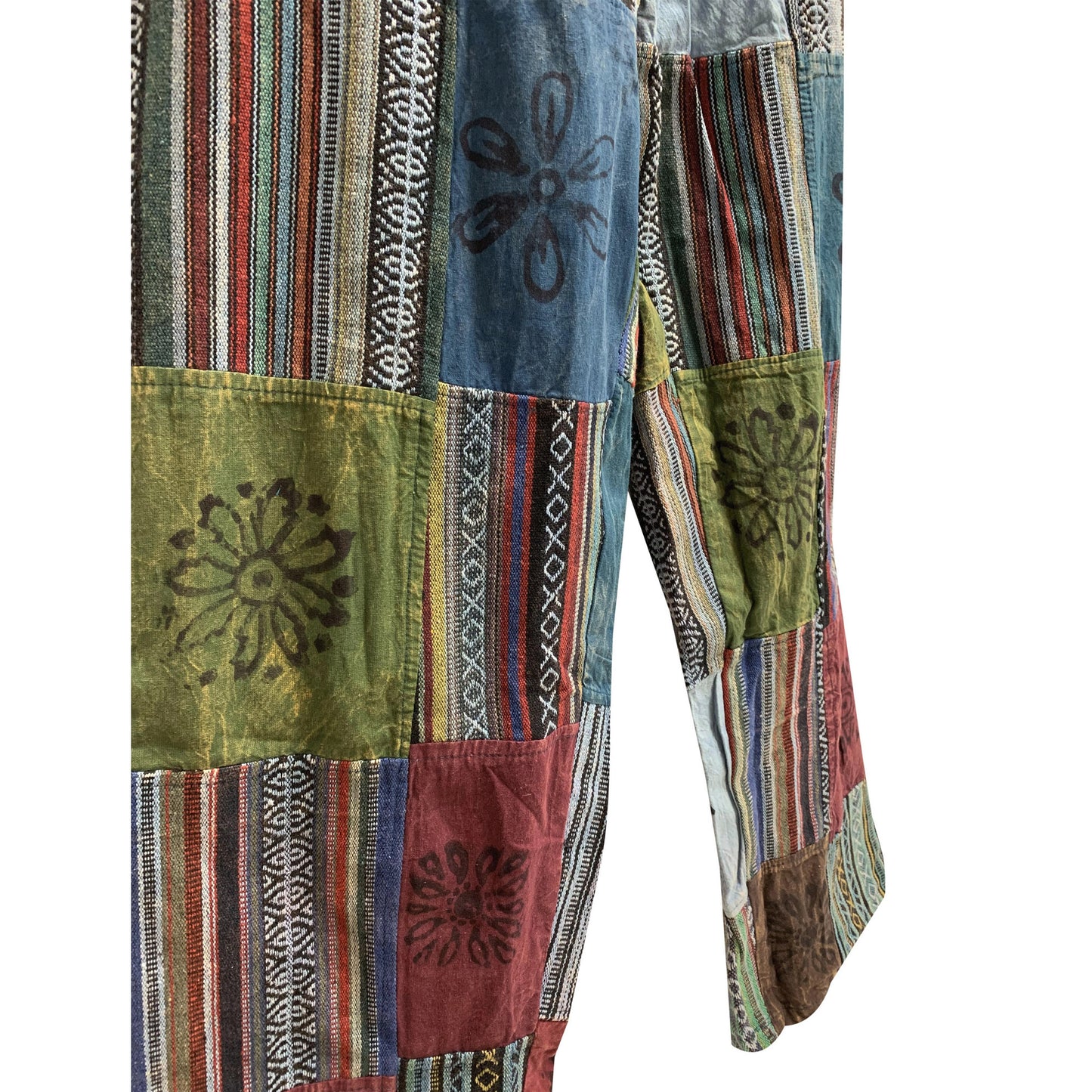 Unisex Boho Bohemian Hippie Festival Yoga Ethnic Print Patchwork Stonewashed Heavy Cotton Trouser Pants