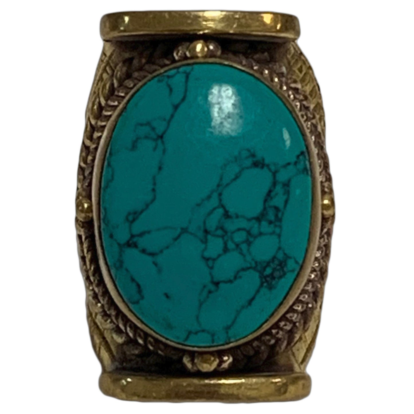 Tibetan Tribal Vintage Turquoise Gold Tone Brass Ring