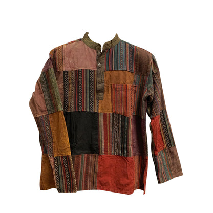 Men's Vintage Indian Heavy Cotton Boho Long Sleeve Hand made Patchwork Shirt