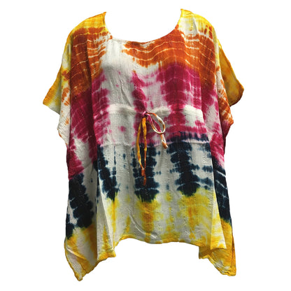 Missy Plus Bohemian Gypsy Caftan/Kaftan Coverup Tunic Blouse Tie-Dye Lurex No1