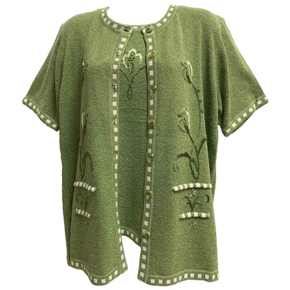 Women's Embroidered Short Sleeve Jacket & Blouse Clothing Set (2 Piece)