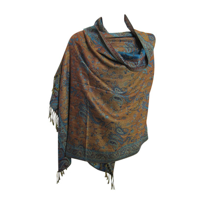 Reversible Jacquard Paisley Pashmina Silk Fringe Shawl Wrap Scarf