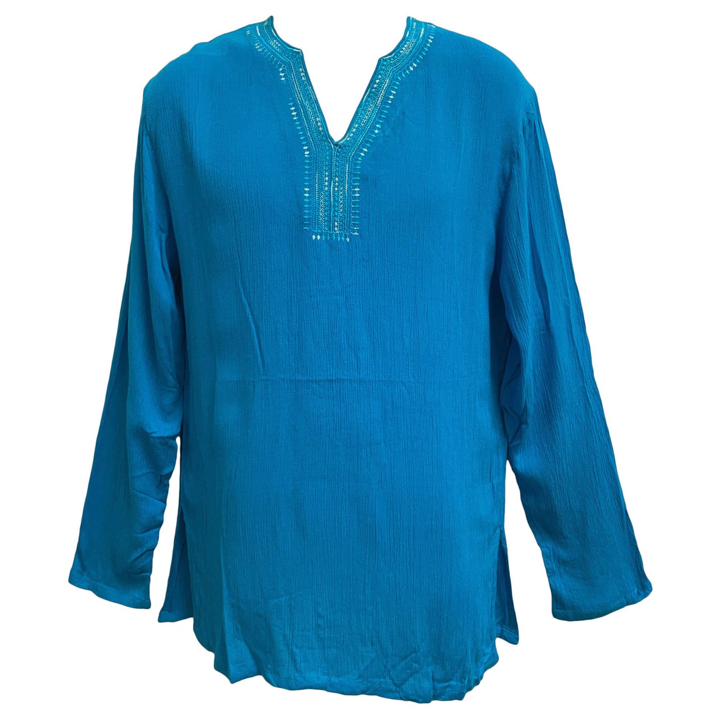 Indian Bohemian Crinkled Cotton Long Sleeve V-Neck Tunic Unisex Shirt Kurta