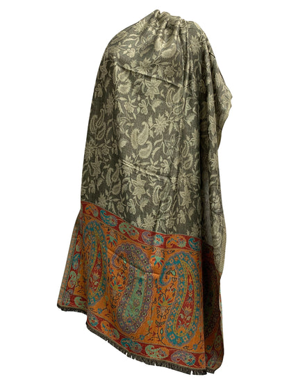 Kani Kashimiri Indian Ethnic Paisley Silk Pure Wool Pashmina Reversible Shawl Wrap Stole