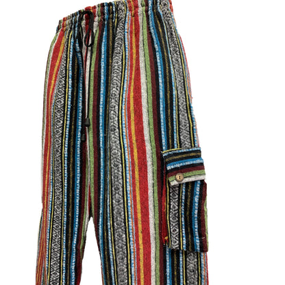 Vintage Ethnic Heavy Cotton Bohemian Striped Long Cargo Pants