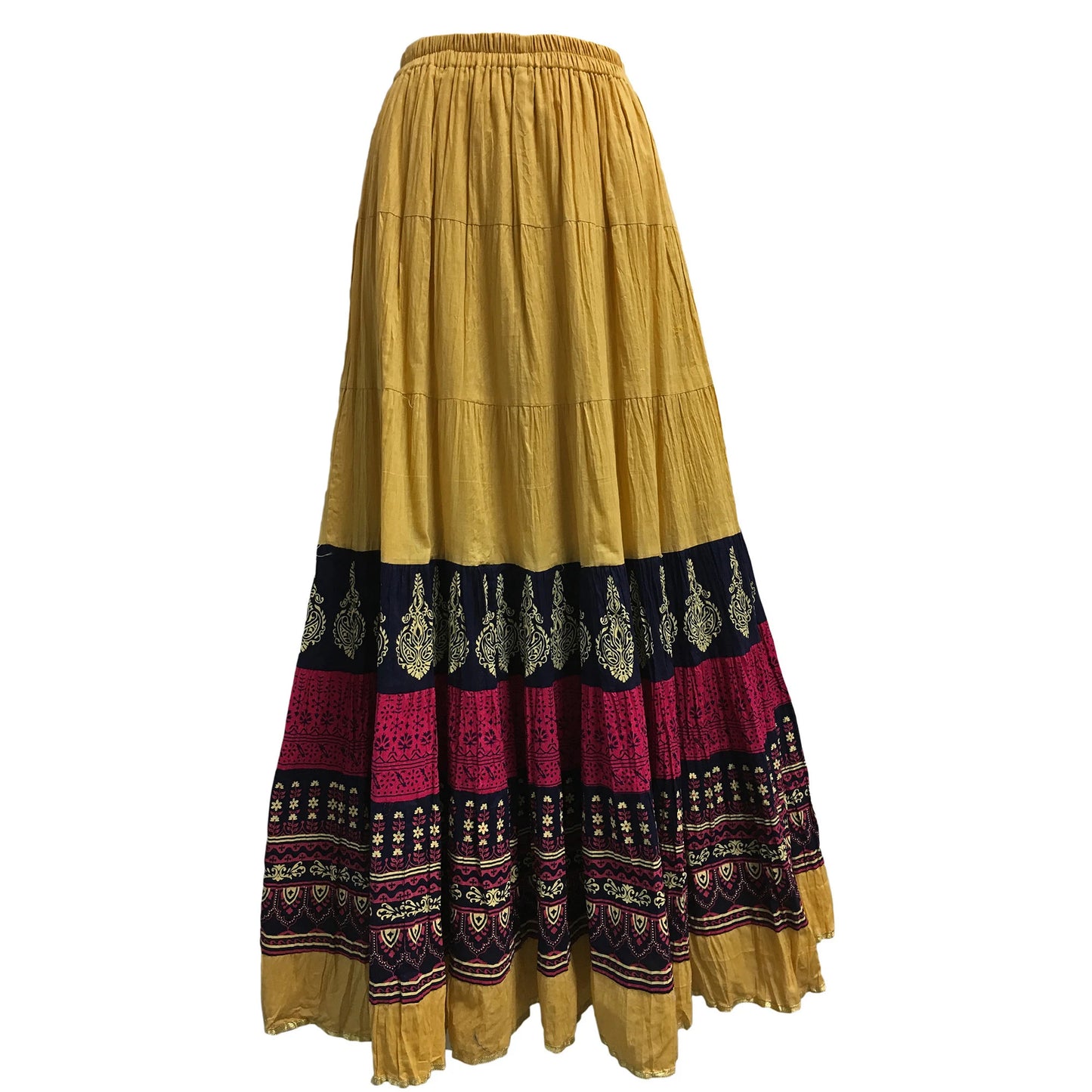 Indian Crushed Crinkled Gauze Cotton Boho Hand Block Printed Gypsy Pink Long Maxi Skirt No121