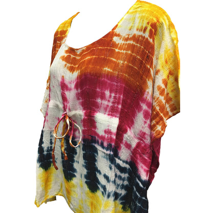 Missy Plus Bohemian Gypsy Caftan/Kaftan Coverup Tunic Blouse Tie-Dye Lurex No1