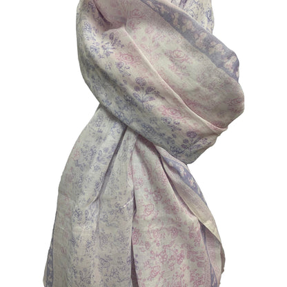 Purple and Pink Floral Print Cotton Long Large Scarf Shawl JK361