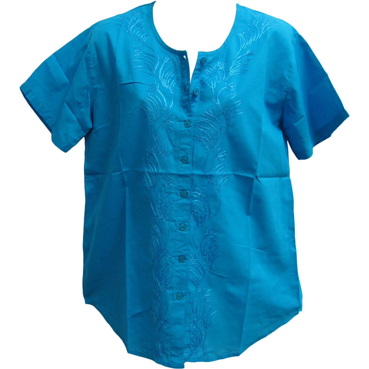 Missy & Plus Bohemian Embroidered Short Sleeve Button-up Gauze Cotton Blouse Top RANA