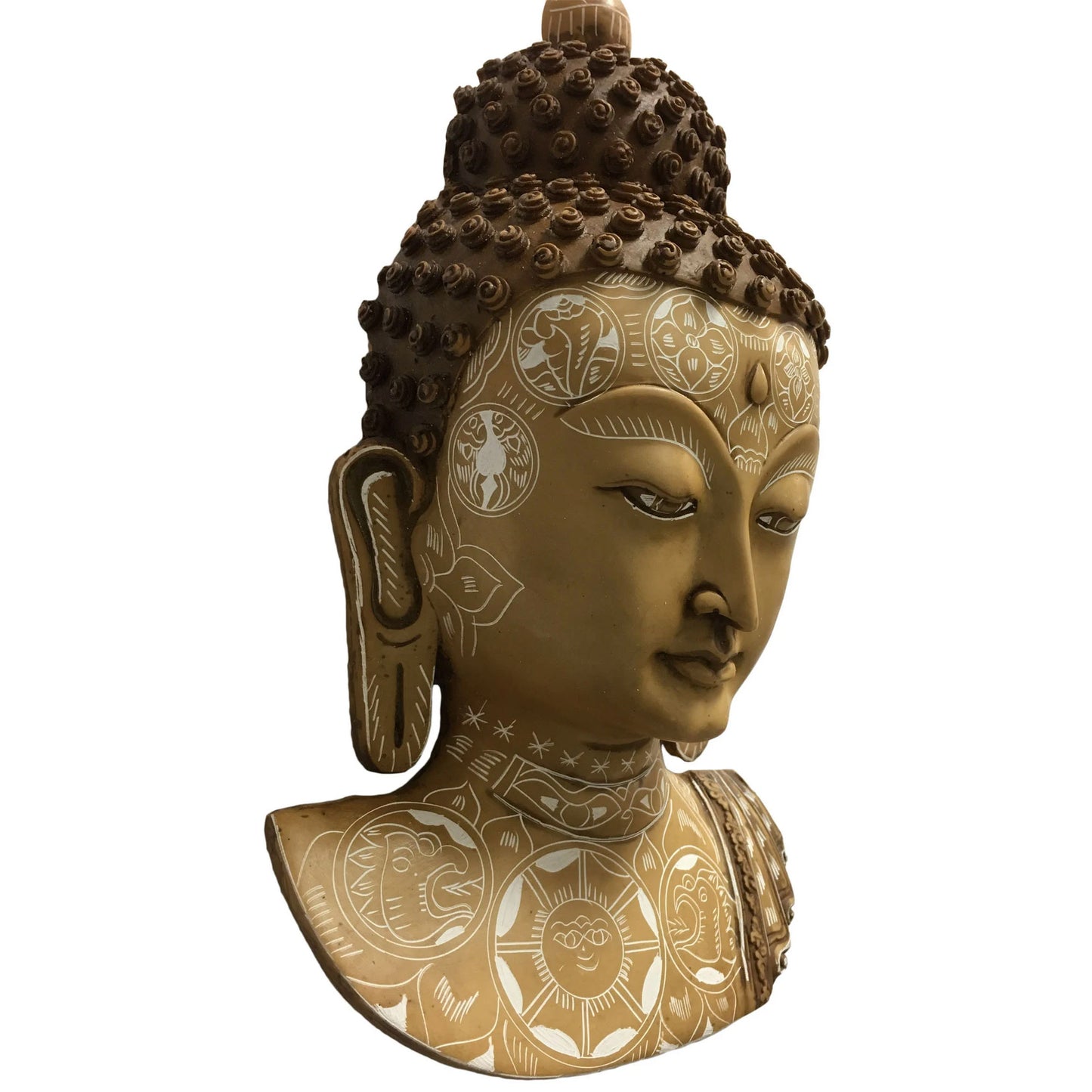 Handmade Vintage Buddha Mangala Painted Auspicious Symbol Face Mask Hanging Wall Sculpture