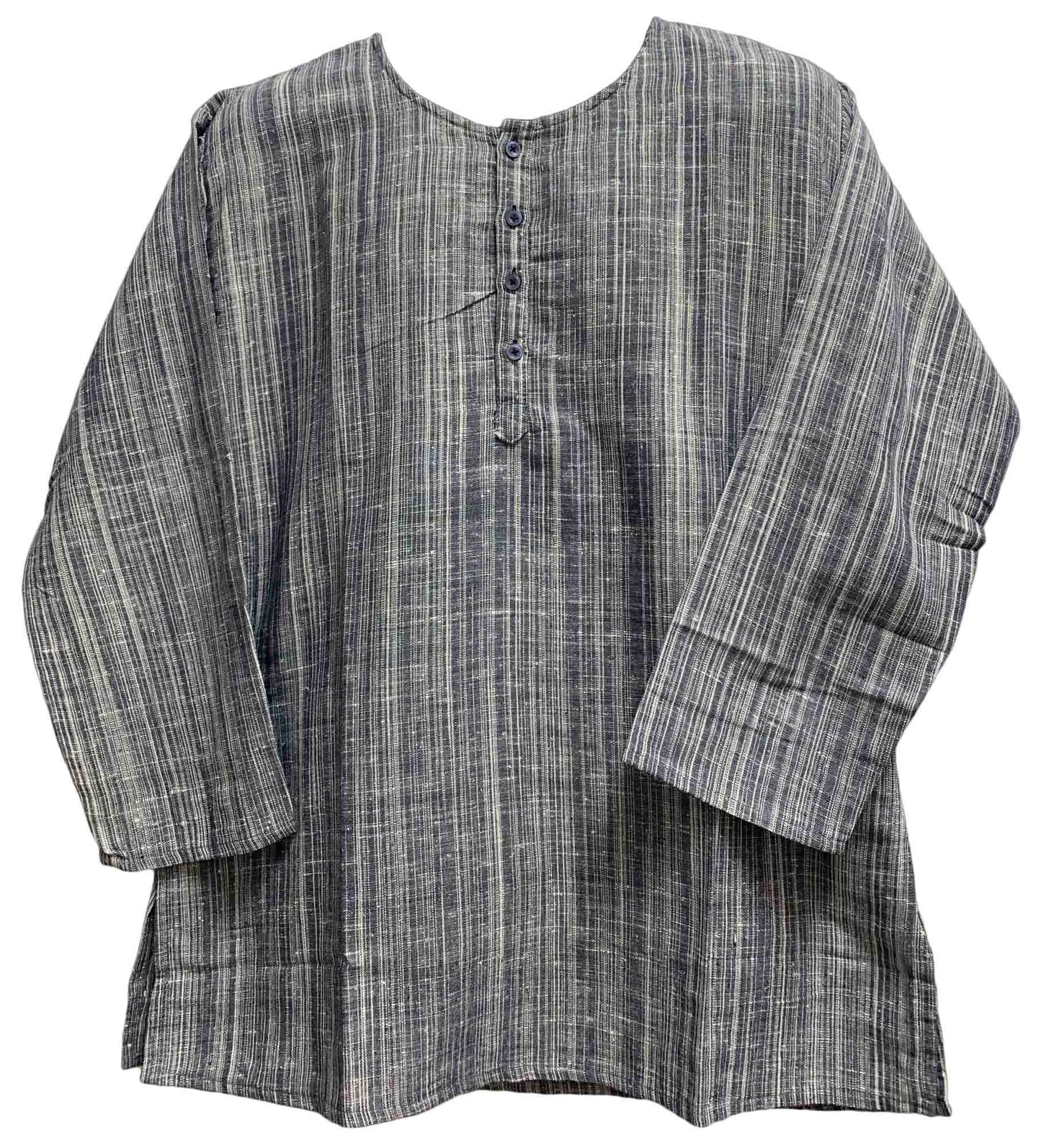 Men's Navy Blue Bohemian Indian Khadi Handloomed Cotton Kurta Tunic Shirt