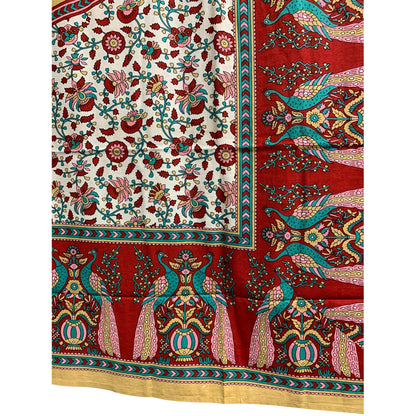 Indian Bohemian Cotton Red Peacock Paisley Print Bed Spread Wall Hanging Tapestry Tablecloth