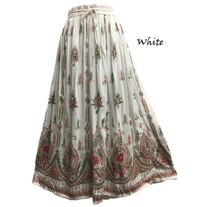 Women's boho Handmade Indian Sequin Crinkle Gypsy Long Broomstick Skirt