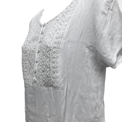 White Crinkled Gauze Lace Vintage Short Sleeve Blouse Top