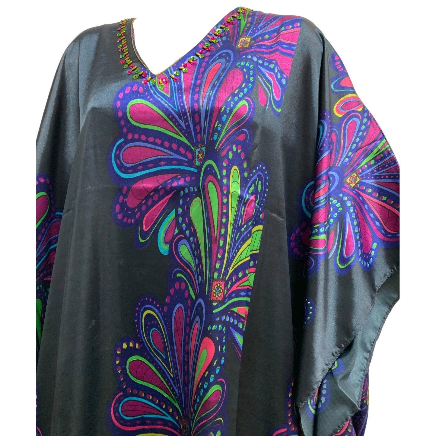 Missy Plus Bohemian Hand Beaded Silk Long Maxi Caftan Dress Beach Coverup Kaftan