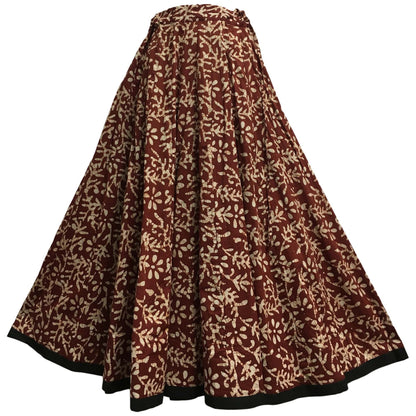 Indian Ethnic Print Cotton Pleated Panel Bohemian Vintage Seven Yard Full Circle Flared Long Maxi Skirt #138