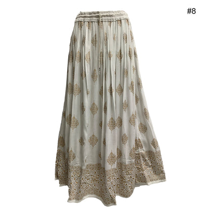 Indian Ethnic Gold Shimmering Print Crinkled Bohemian Long Skirt