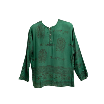 Boho Bohemian Unisex Long Sleeve Hippie Mantra Indian Ethnic Print Block Print Kurta Top Mens shirt. Womens loose fit shirt.