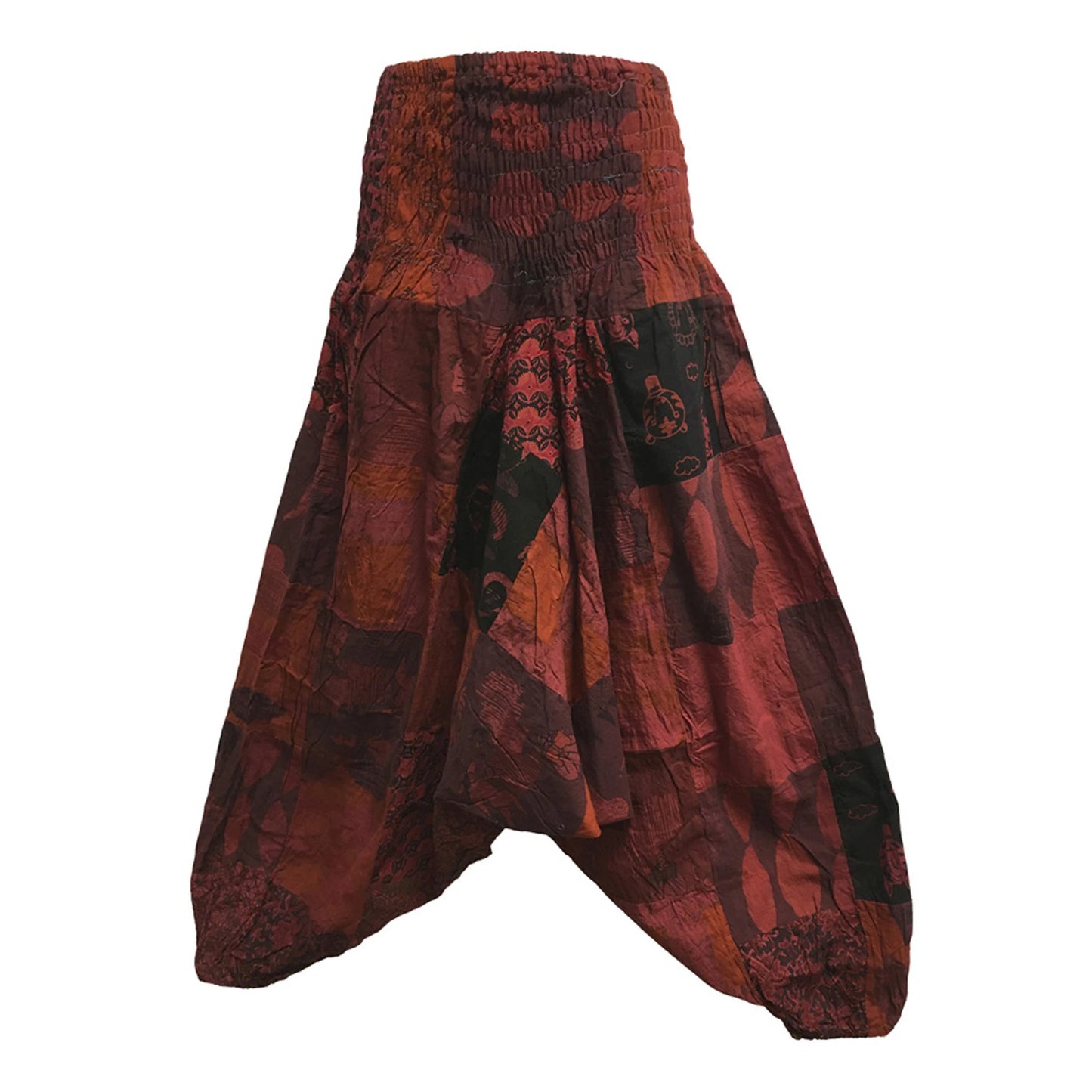 Smocked Waist Tie-Dye Aladdin Hippie Patchwork Harem Pants