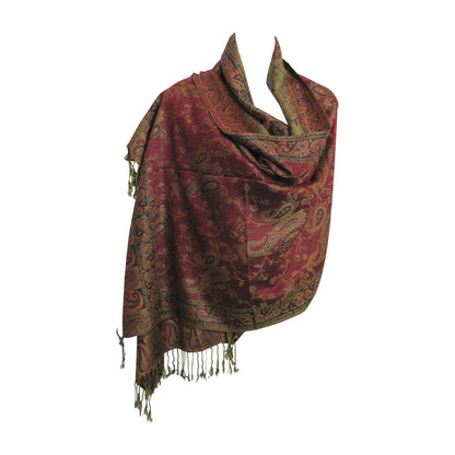 Reversible Jacquard Paisley Pashmina Silk Fringe Shawl Wrap Scarf