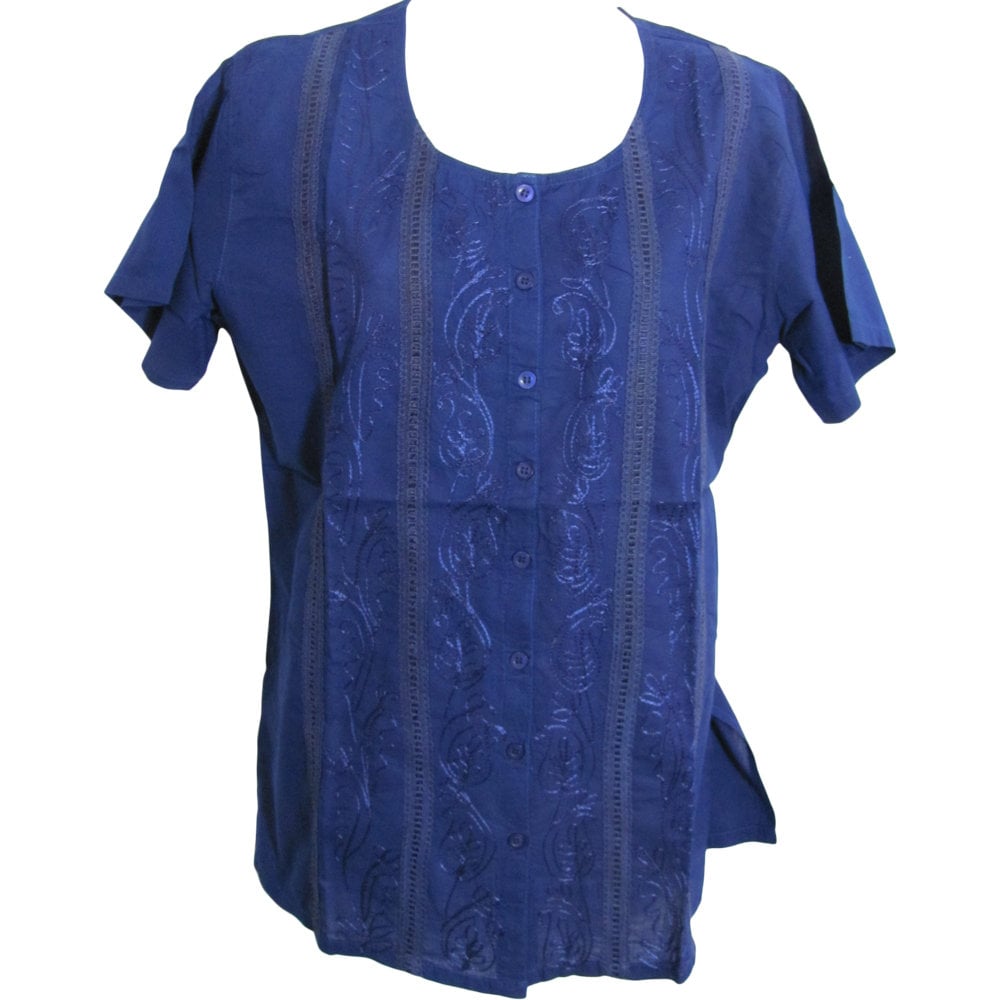 Missy & Plus Bohemian Embroidered Short Sleeve Gauze Cotton Top Blouse Rekha