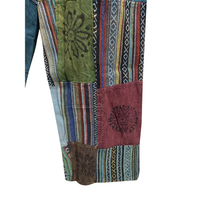 Unisex Boho Bohemian Hippie Festival Yoga Ethnic Print Patchwork Stonewashed Heavy Cotton Trouser Pants