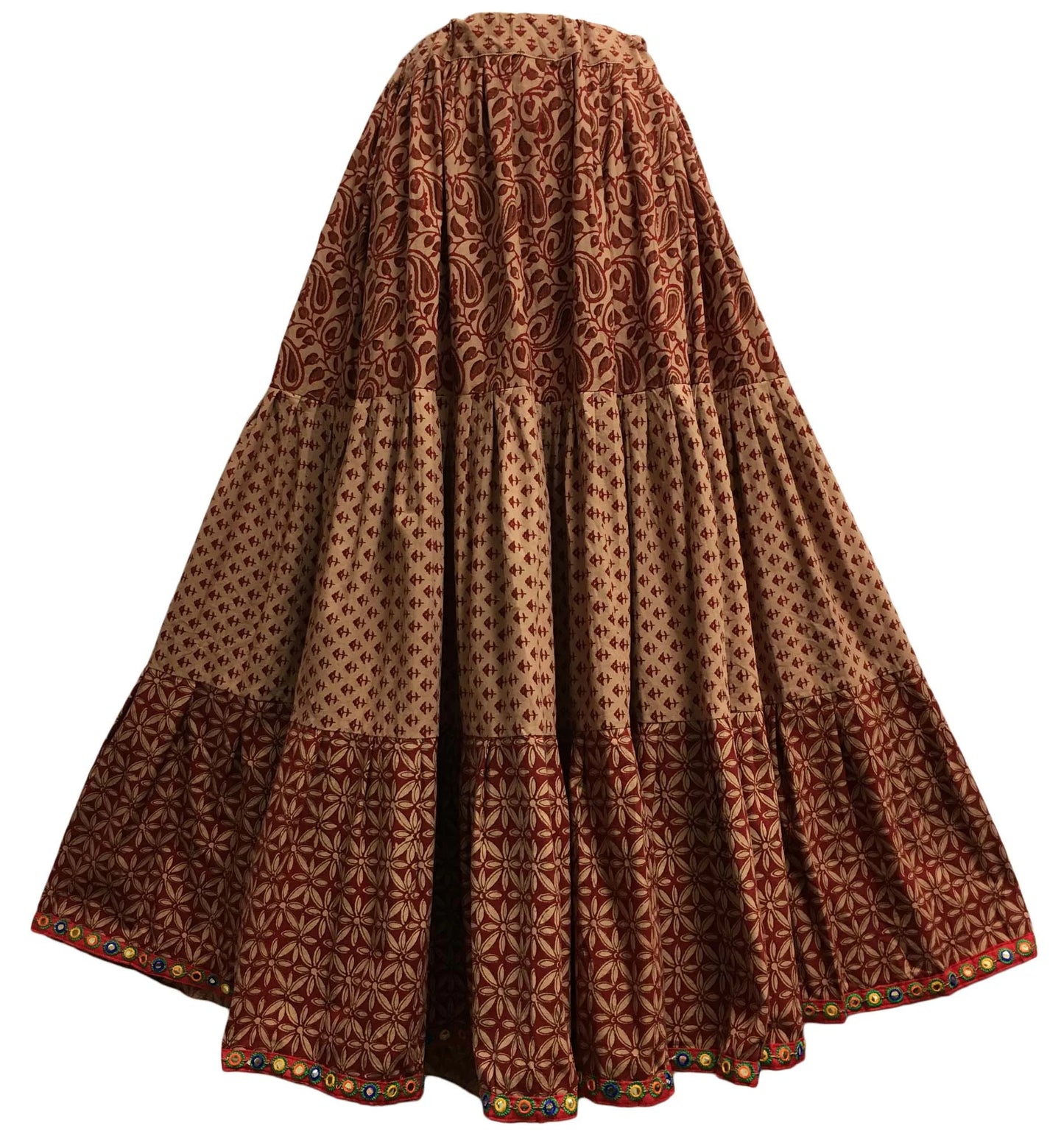 Indian Hand Block Printed Seven Yard Pleats Cotton Patchwork full circle flared tiered Ghera Bohemian Long Maxi Skirt #137