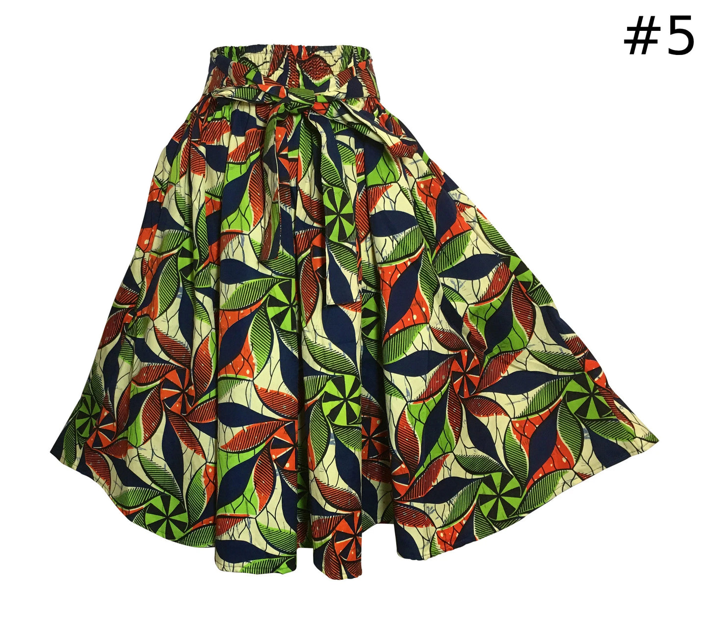 Women's Ethnic Print African Wax Cotton Flared Umbrella Cut Midi Skirt bohemian Skirt with Two Pockets