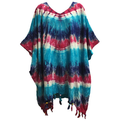 Women's Plus Size Tie-Dye Multicolor Loose Fit Unisex boho caftan Tunic blouse mens plus size casual shirt