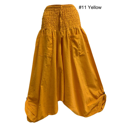 Unisex Men Women Soft Cotton Ankle Roll Tab Hippie Yoga Harem Trouser Pants with Pockets