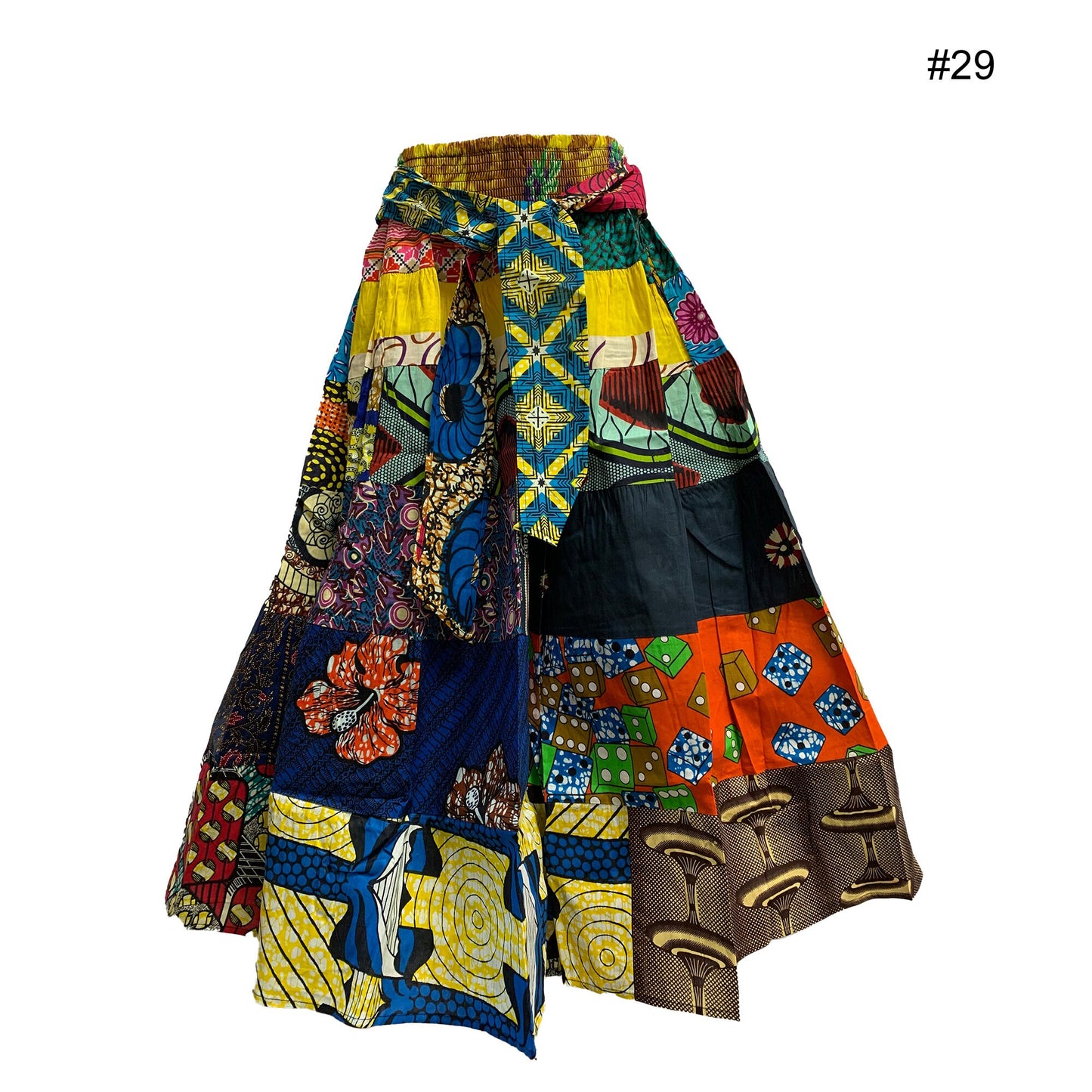 Bohemian African Wax Cotton Patchwork Ethnic Print Flared Long Maxi Skirt with Pockets