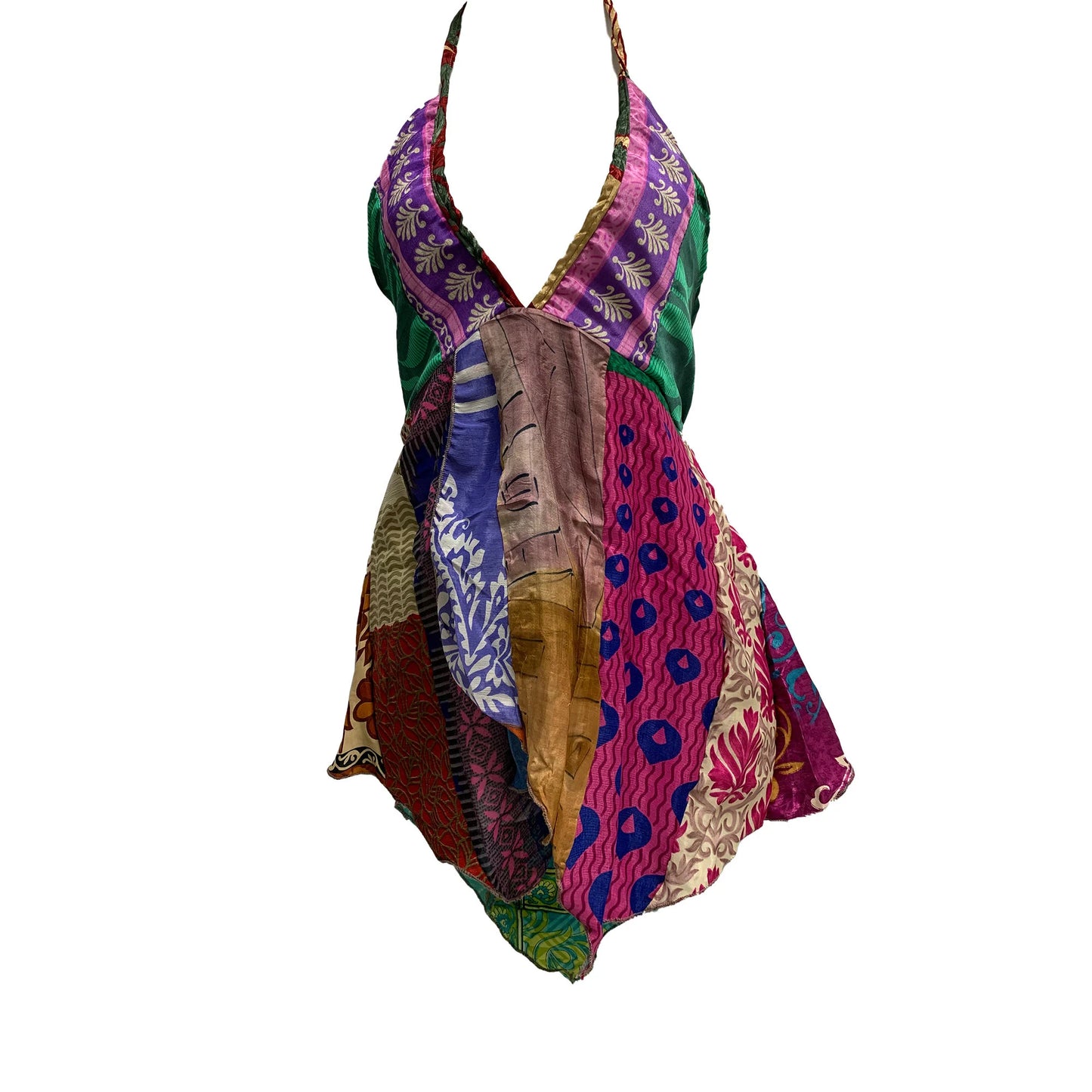 Boho Handmade Patchwork Fair Trade Halter Neck Indian Silk Sari Blouse Top [One Size]