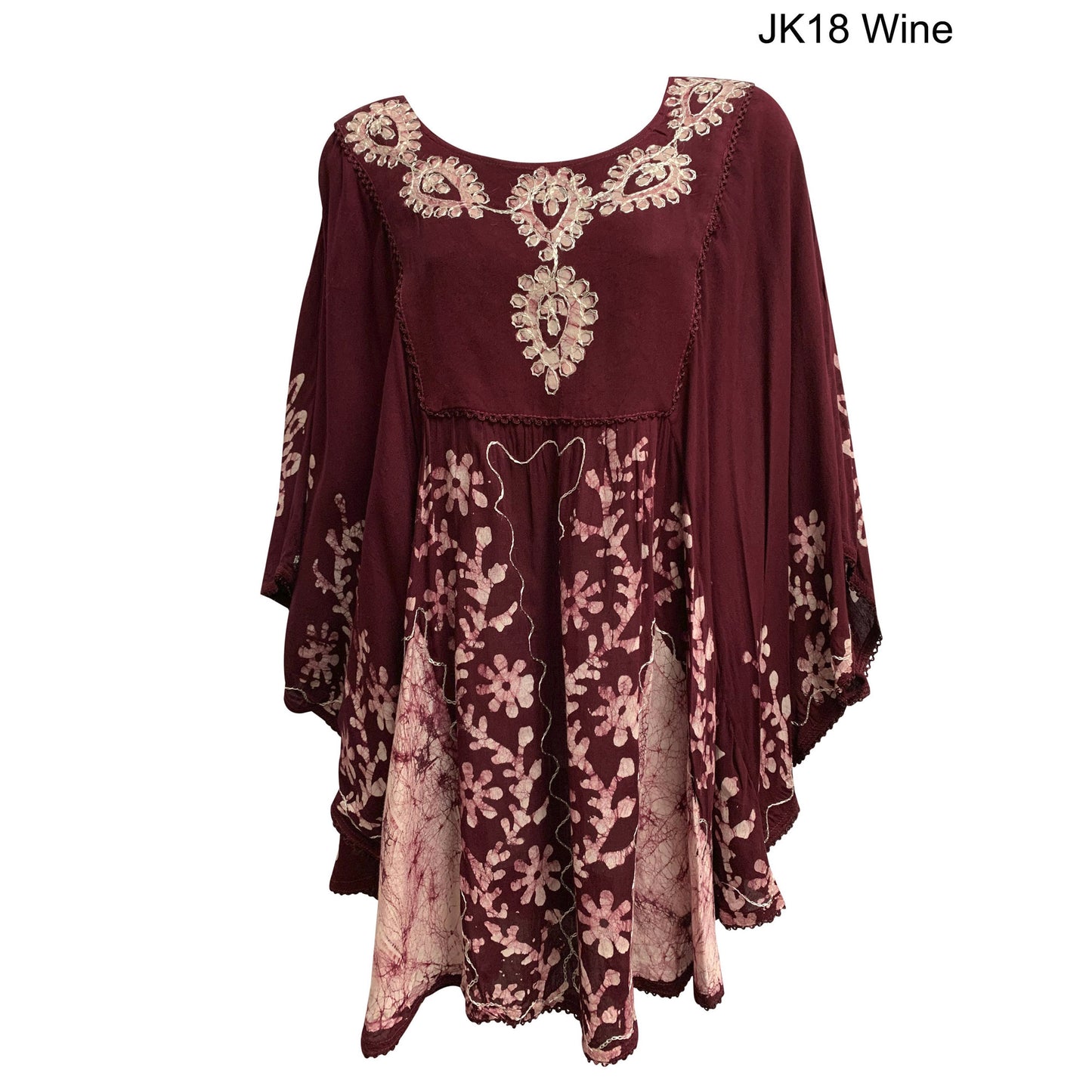 JK Missy Plus Indian Bohemian Tie-Dye Batik Embroidered Poncho Caftan Blouse kaftan mini dress