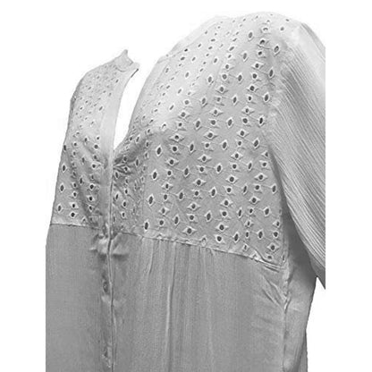 Women's Embroidered Eyelet Button-Down Short Sleeve Long Shirt Tunic Cardigan Dress White