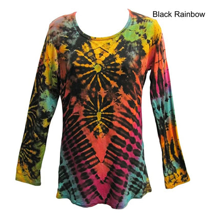 Women's Stretchy Spandex Hand Tie-Dye Long-Sleeve Yoga Boho Blouse Top Summer Festival T-Shirt