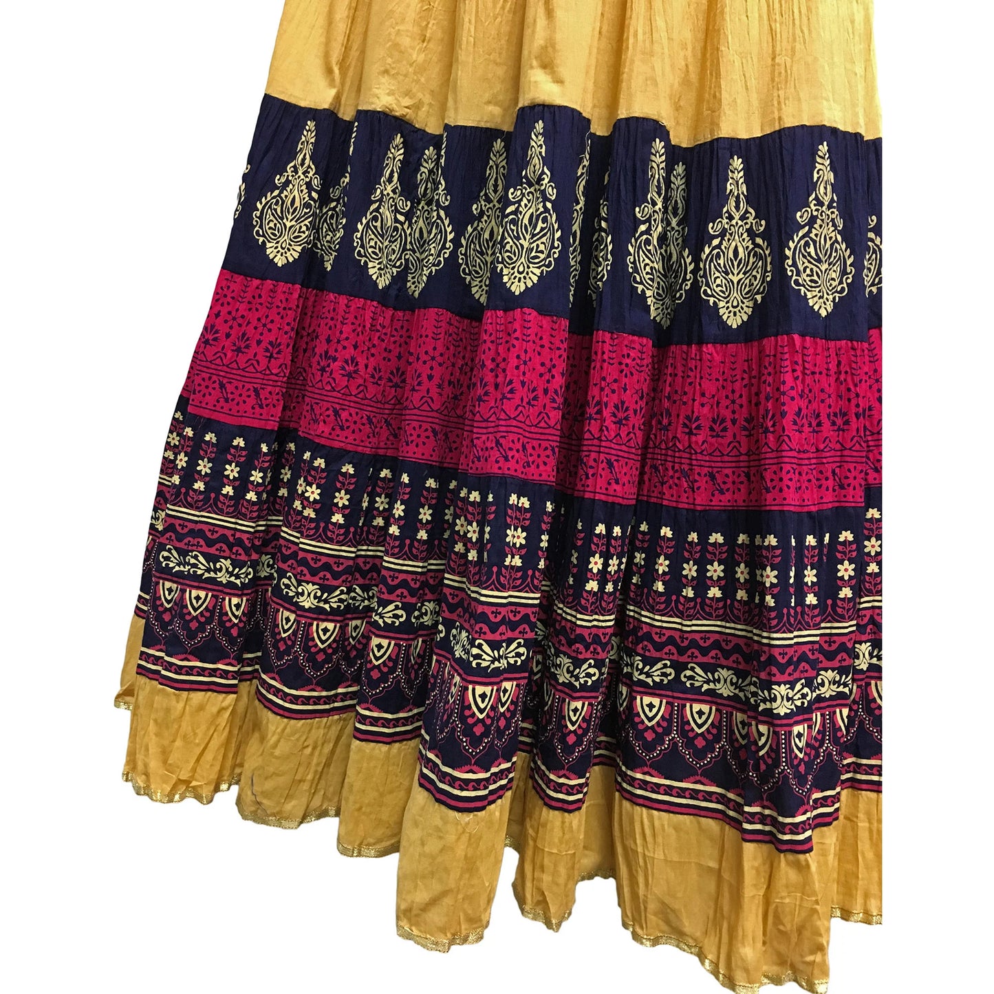 Indian Crushed Crinkled Gauze Cotton Boho Hand Block Printed Gypsy Pink Long Maxi Skirt No121