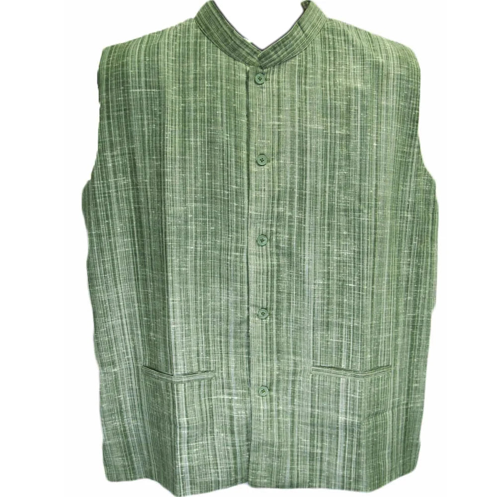 Men's Nehru Collar Handloomed Indian Cotton Khadi Ethnic Fashion Vest Jacket