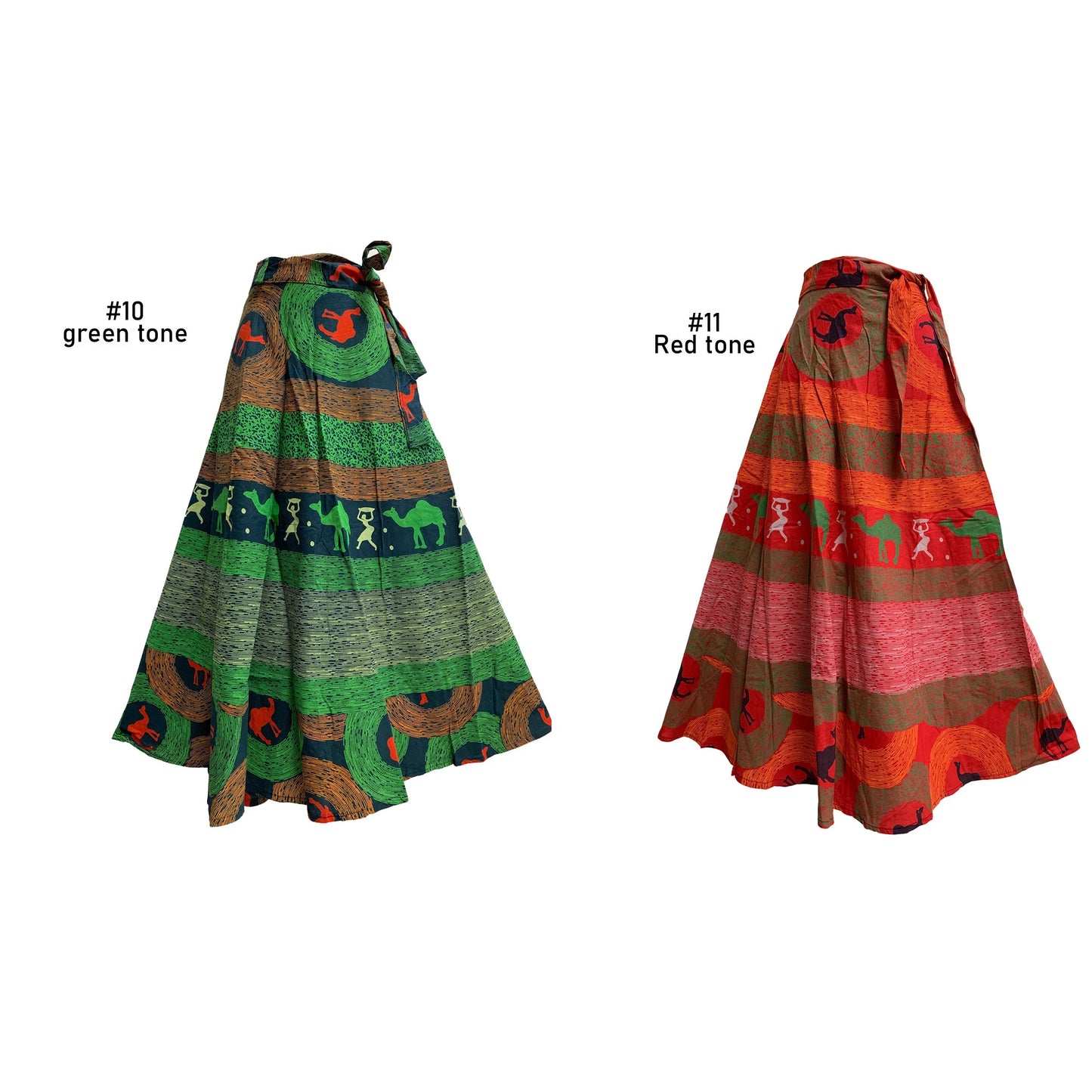 Indian Ethnic Block Print Cotton Boho Naphthol Long Wrap Around Skirt