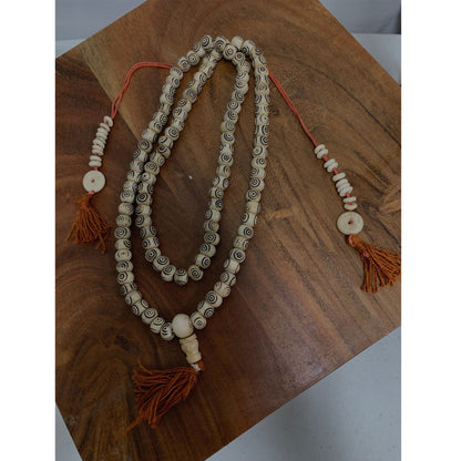 Vintage Handmade Batik Cow-Bone Eye 108 Bead Mala Necklace with Counters