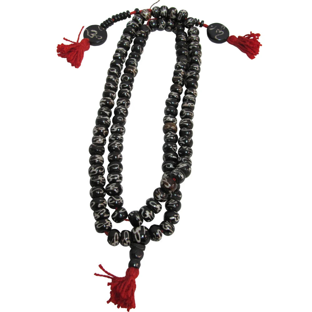 Handmade Traditional Tibetan 108 Count Bone Bead With Spacer And Om Written on each Bead Japa Mala Prayer Yoga Meditation Necklace