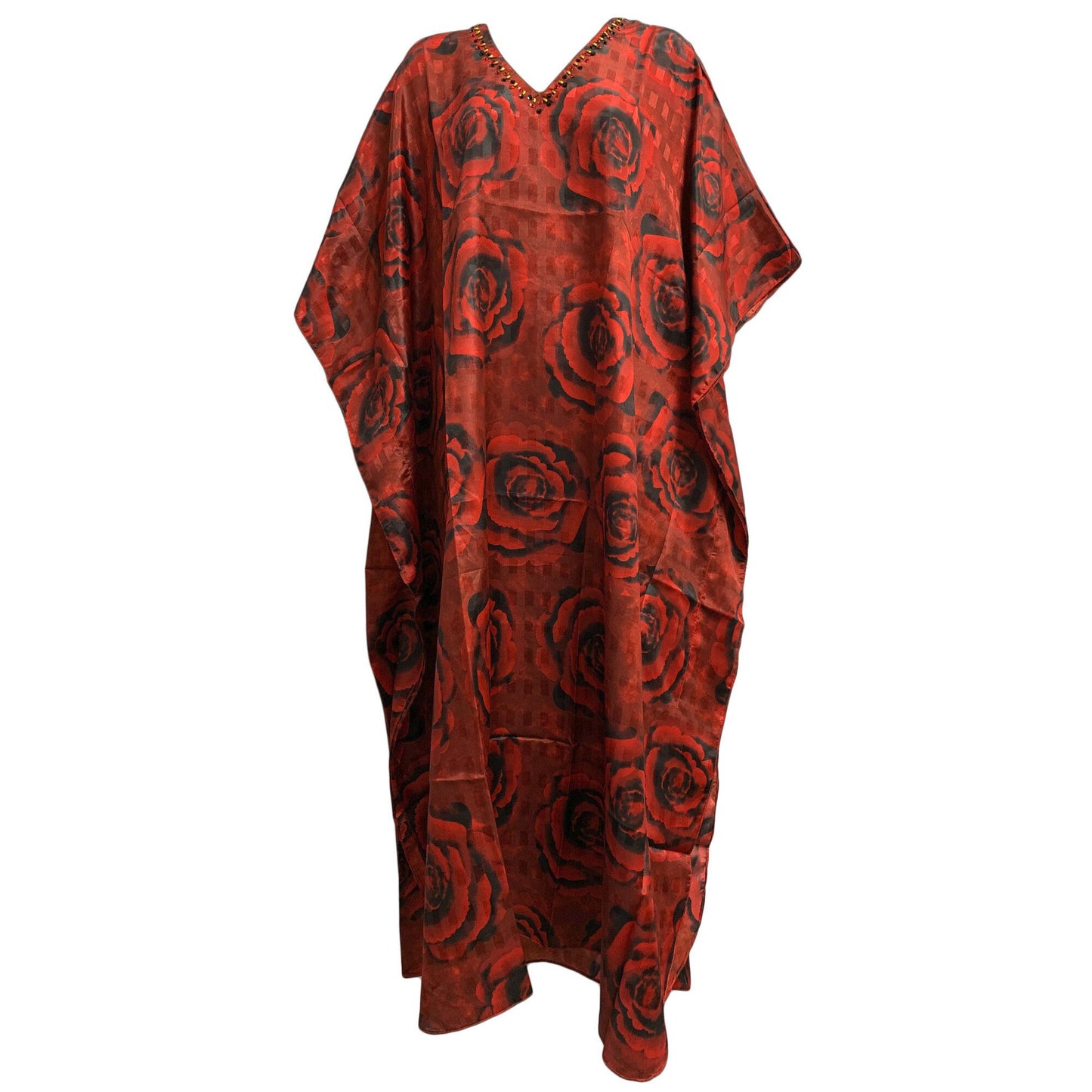 Missy Plus Bohemian Hand Beaded Silk Long Maxi Caftan Dress Beach Coverup Kaftan