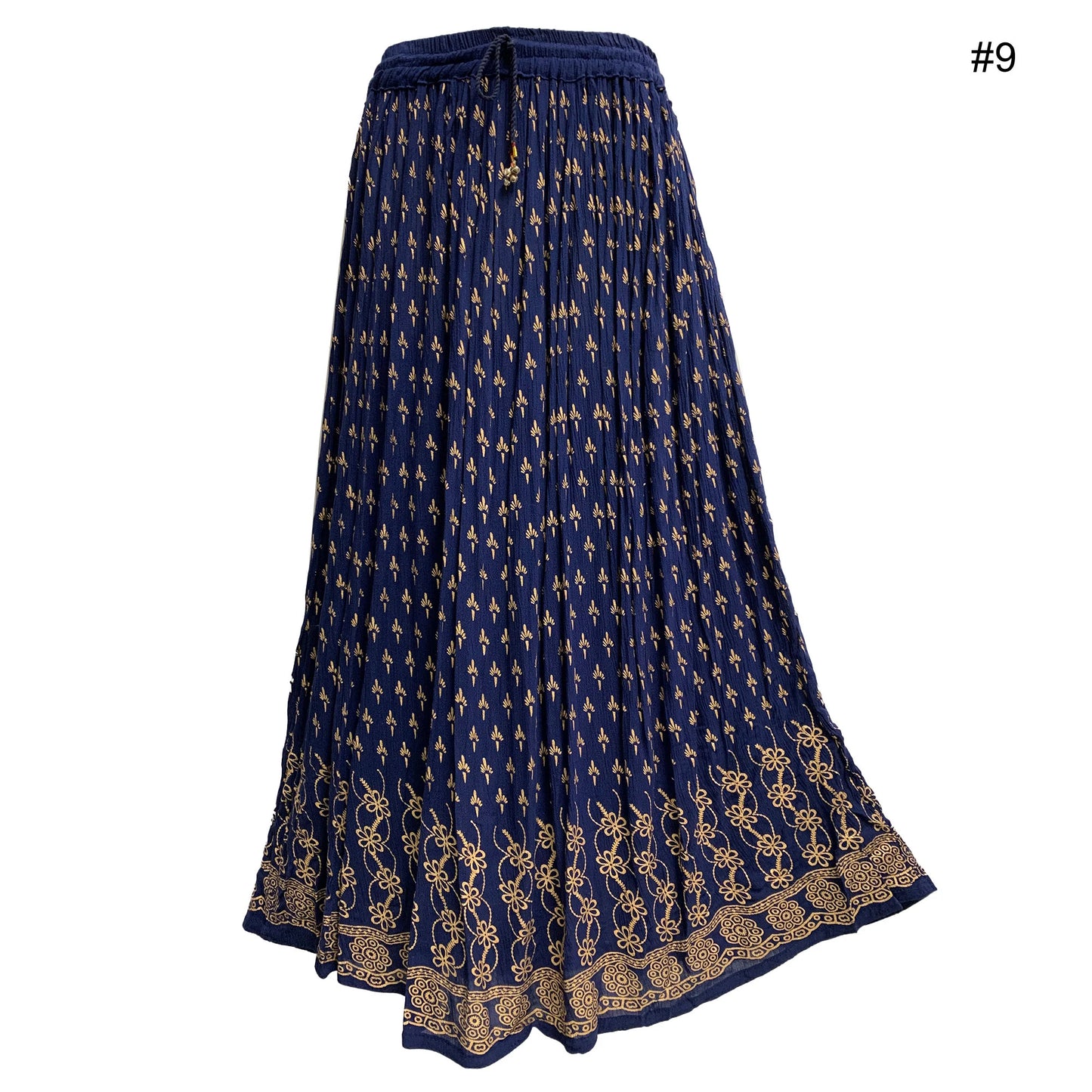 Indian Ethnic Gold Shimmering Print Crinkled Bohemian Long Skirt