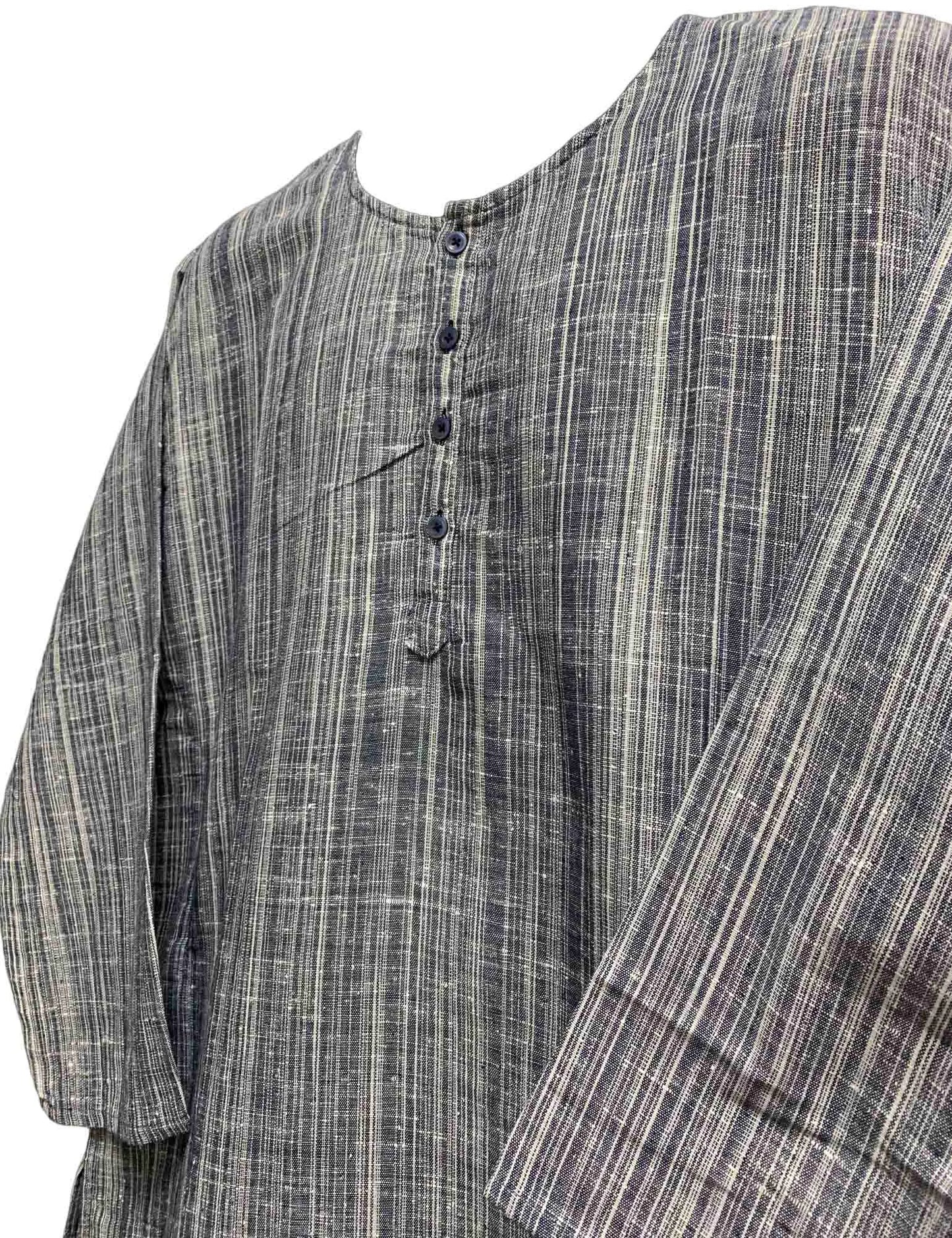 Men's Navy Blue Bohemian Indian Khadi Handloomed Cotton Kurta Tunic Shirt