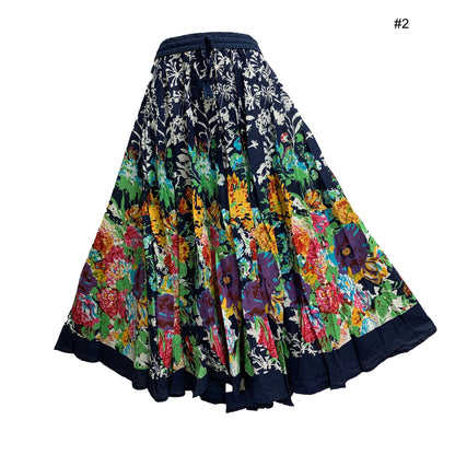 Women's Plus Size Ethnic Cotton Bohemian Flared Full Circle Umbrella Cut Long Midi Gypsy Skirt Renu