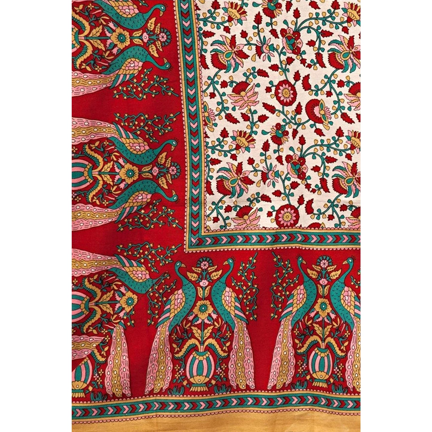 Indian Bohemian Cotton Red Peacock Paisley Print Bed Spread Wall Hanging Tapestry Tablecloth