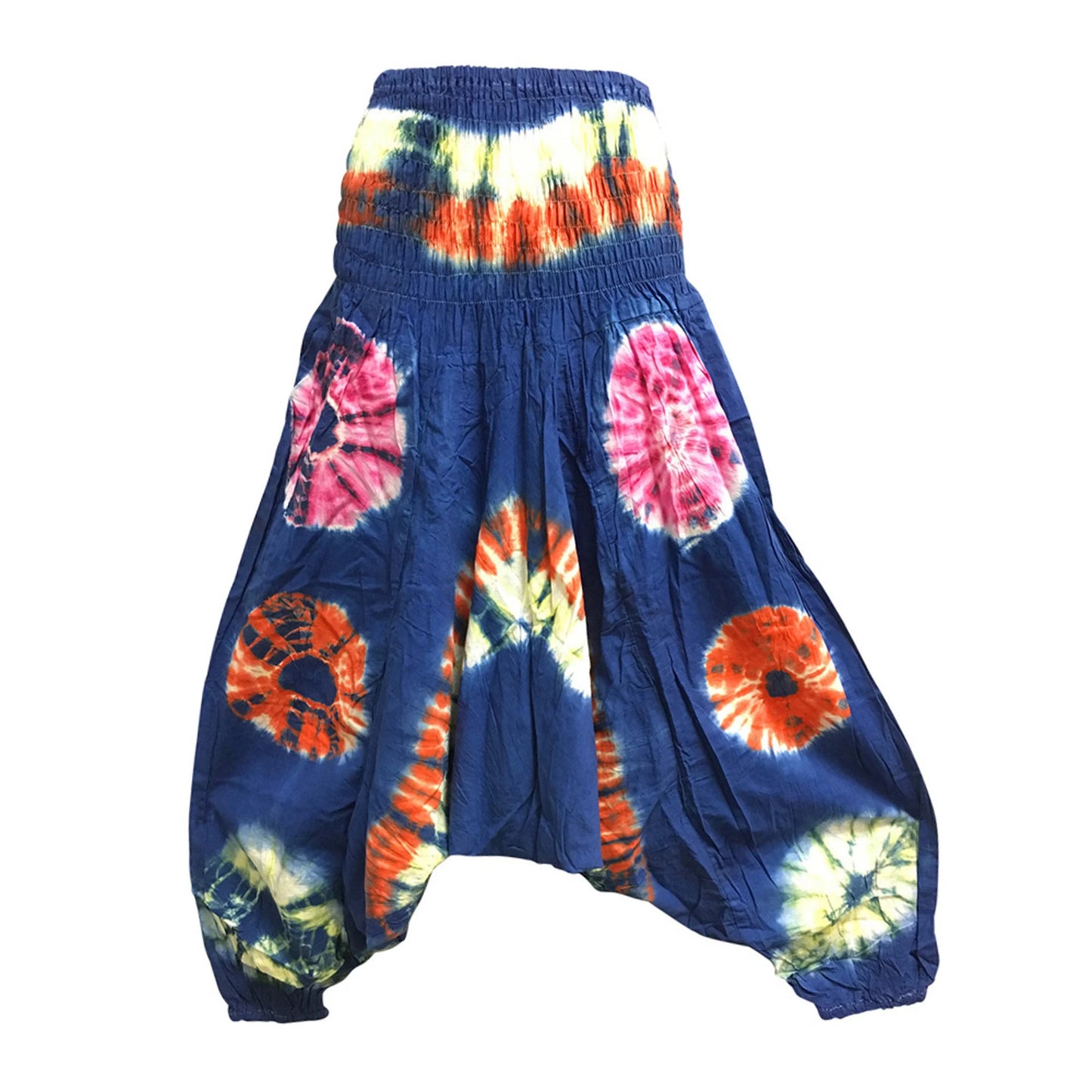 Smocked Waist Tie-Dye Aladdin Hippie Patchwork Harem Pants