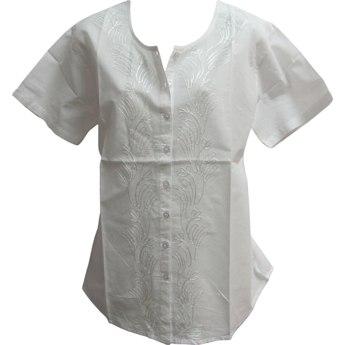 Missy & Plus Bohemian Embroidered Short Sleeve Button-up Gauze Cotton Blouse Top RANA