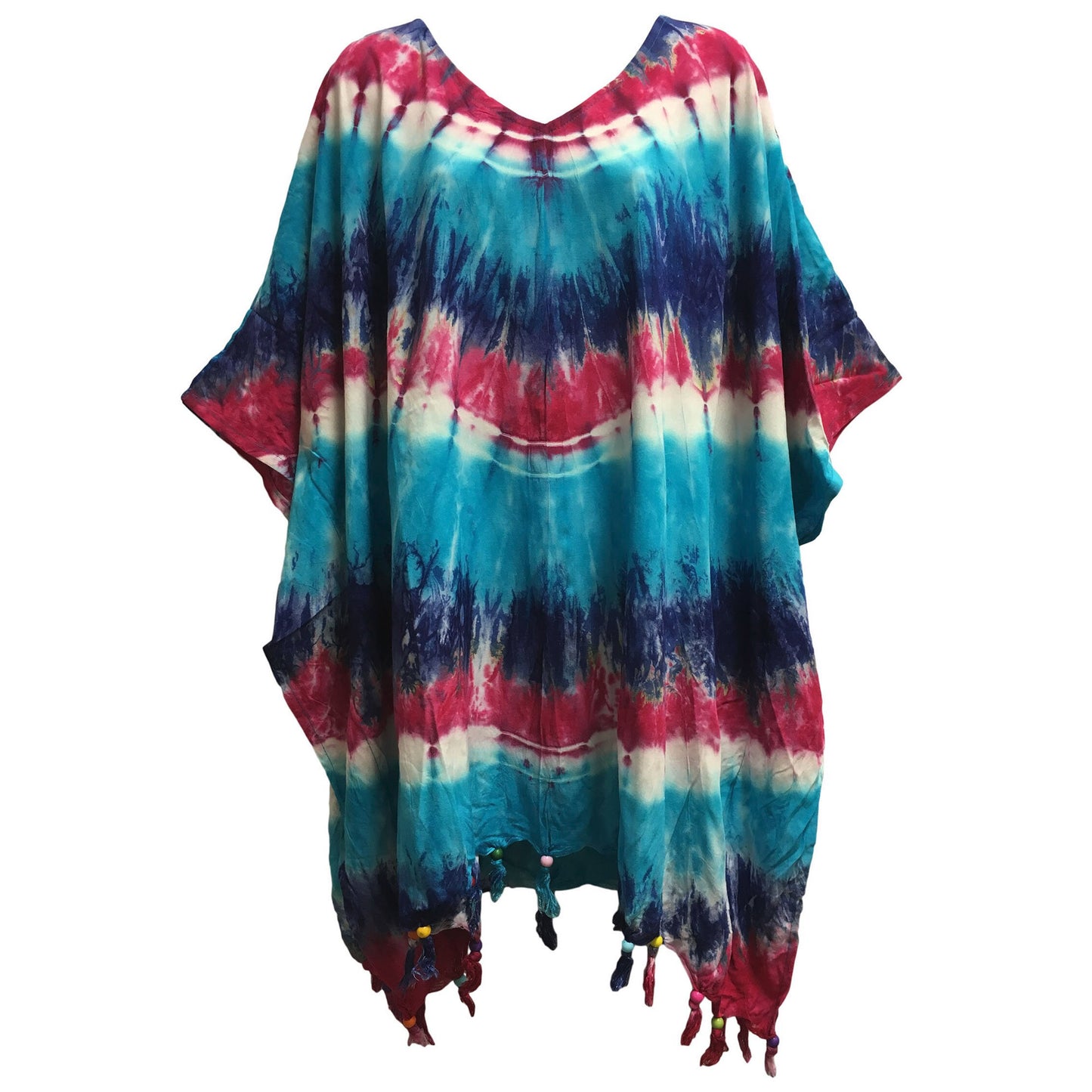 Boho Plus Size Tie-Dye Multi color Loose Fit Unisex Caftan Poncho Tunic Hippie Loose Fit Beach Kaftan Blouse Shirt