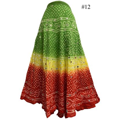 Bohemian Gypsy Indian Cotton Jaipur Bandhej Shimmering Sequined Tie-Dye Festival Boho Long Skirt