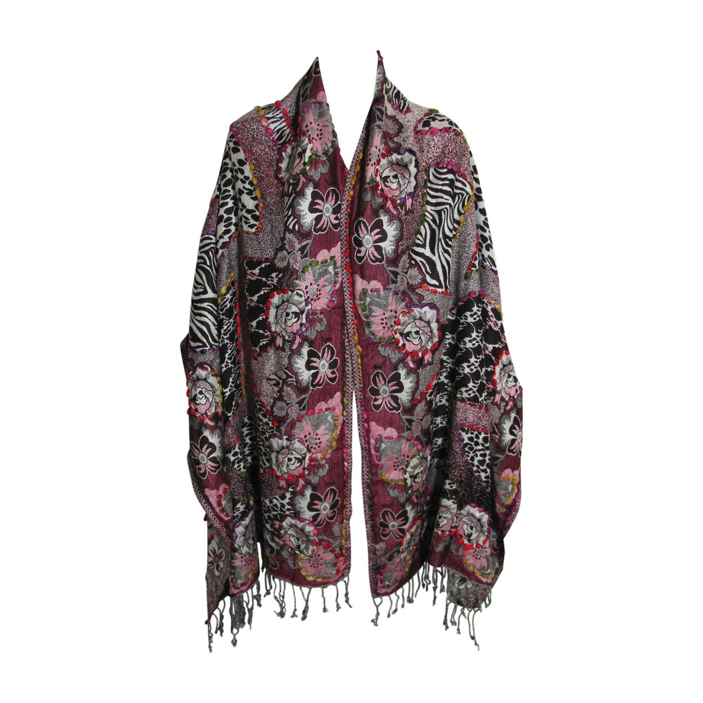 Indian Ethnic Paisley Hand-Embroidered Silky Reversible Pashmina Shawl Stole Scarf SONALI